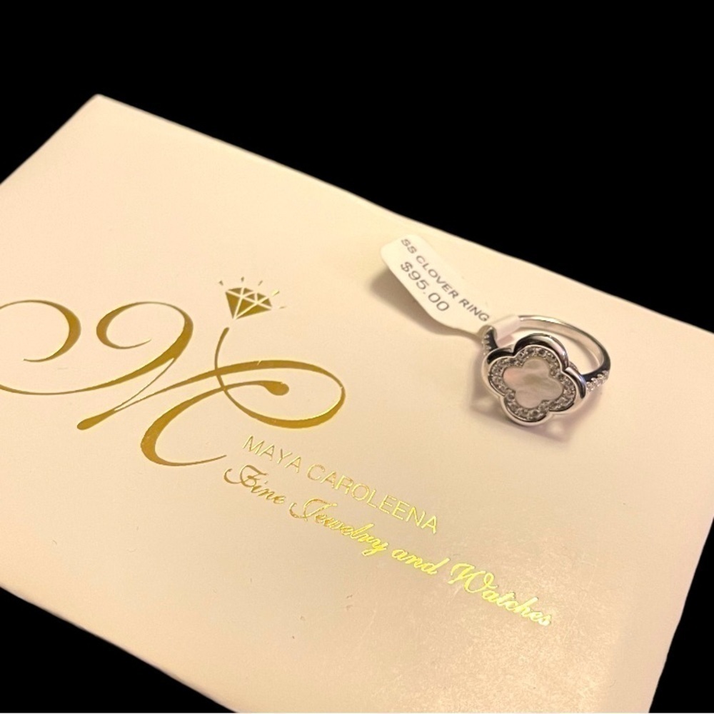 NWT Sterling Silver4 leaf Clover Ring mother of pearl face - Picture 10 of 12